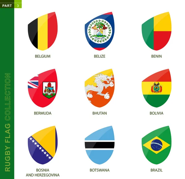 Colección de bandera de rugby. Icono de rugby con bandera de 9 países . — Vector de stock