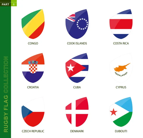 Colección de bandera de rugby. Icono de rugby con bandera de 9 países . — Archivo Imágenes Vectoriales