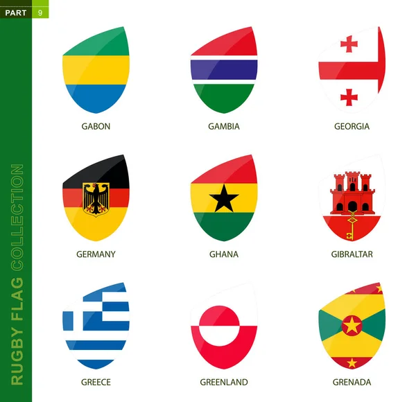 Coleção de bandeiras de rugby. Ícone de rugby com bandeira de 9 países . —  Vetores de Stock