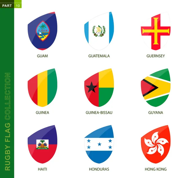 Coleção de bandeiras de rugby. Ícone de rugby com bandeira de 9 países . —  Vetores de Stock