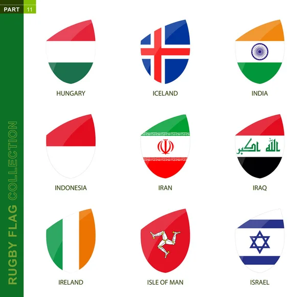 Coleção de bandeiras de rugby. Ícone de rugby com bandeira de 9 países . — Vetor de Stock