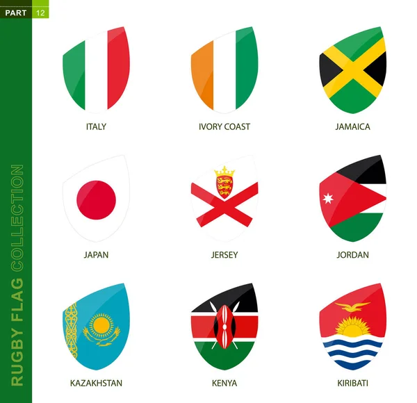 Colección de bandera de rugby. Icono de rugby con bandera de 9 países . — Archivo Imágenes Vectoriales