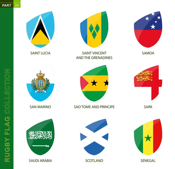 Rugby vlag collectie. Rugby icoon met vlag van 9 landen. — Stockvector