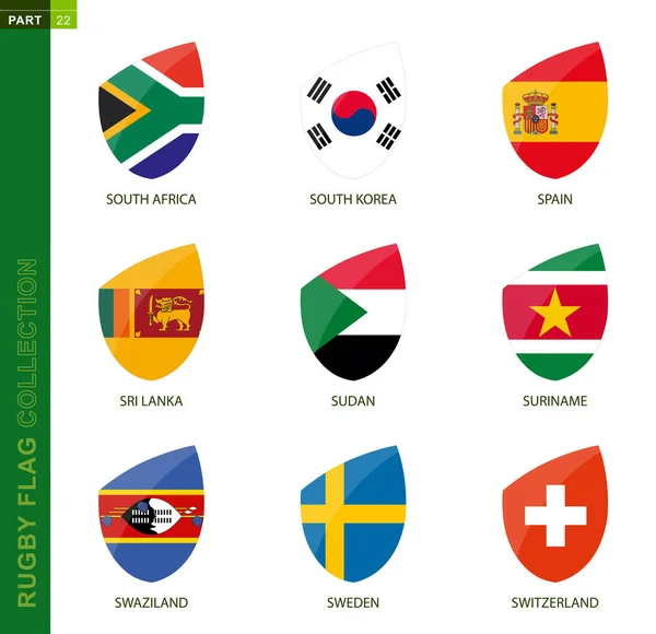 Colección de bandera de rugby. Icono de rugby con bandera de 9 países . — Archivo Imágenes Vectoriales