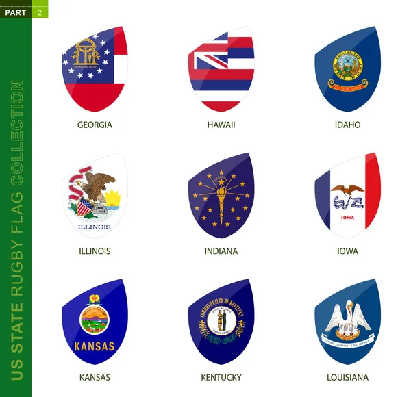 Colección de bandera de rugby. Icono de rugby con bandera de 9 estados de Estados Unidos . — Vector de stock