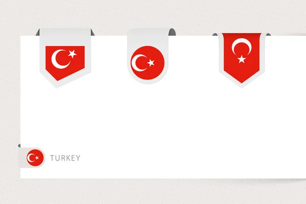 Coleção de bandeira de etiqueta da Turquia em forma diferente. Modelo de bandeira de fita da Turquia — Vetor de Stock