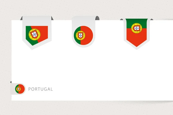 Coleção de bandeiras de etiquetas de Portugal em diferentes formas. Modelo de bandeira de fita de Portugal — Vetor de Stock