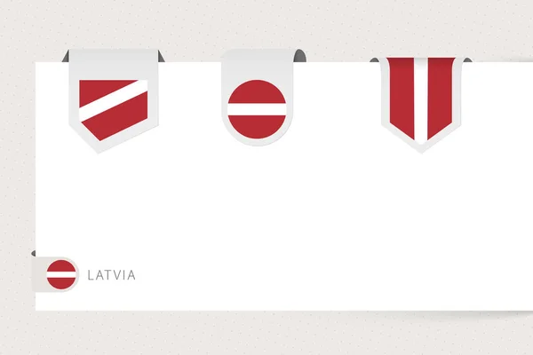 Étiquette drapeau collection de la Lettonie dans une forme différente. Modèle de drapeau de ruban de Lettonie — Image vectorielle