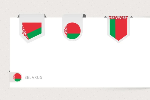 Raccolta di bandiera di etichetta di Belarus in forma diversa. Modello di bandiera a nastro della Bielorussia — Vettoriale Stock