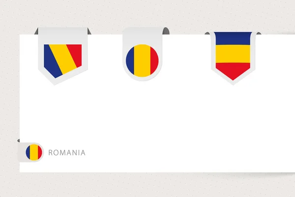 Etiqueta bandera colección de Rumania en diferentes formas. Plantilla bandera de cinta de Rumania — Vector de stock