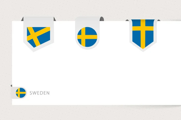 Étiquette drapeau collection de la Suède dans différentes formes. Modèle de drapeau ruban de Suède — Image vectorielle