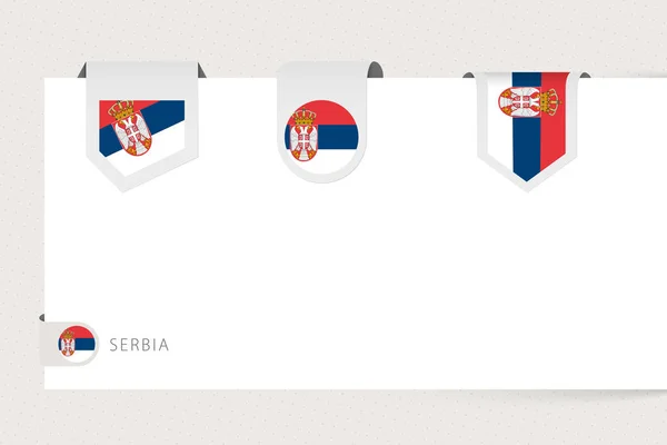 Label flag collection of Serbia in different shape. Ribbon flag template of Serbia — Stock Vector