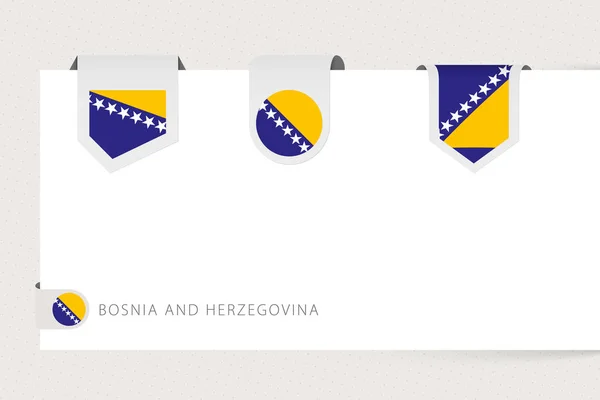 Label flag collection of Bosnia and Herzegovina in different shape. Ribbon flag template of Bosnia — Stock Vector