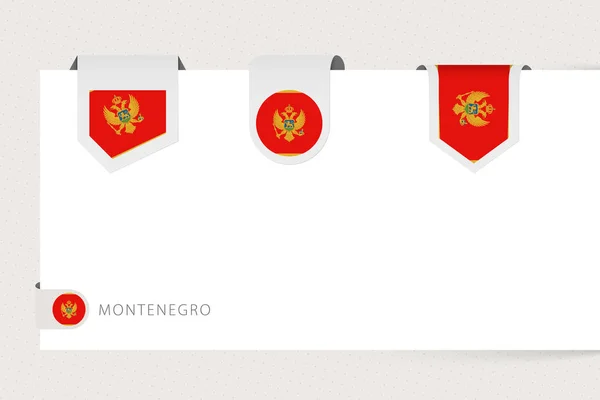 Label vlag collectie van Montenegro in verschillende vorm. Lint vlag sjabloon van Montenegro — Stockvector