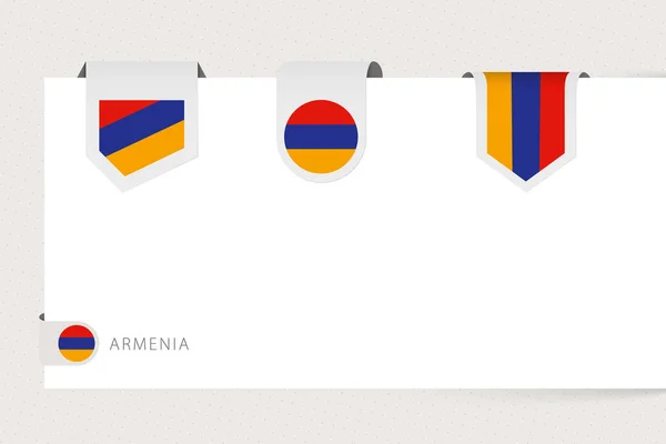 Label flag collection of Armenia in different shape. Ribbon flag template of Armenia — 스톡 벡터