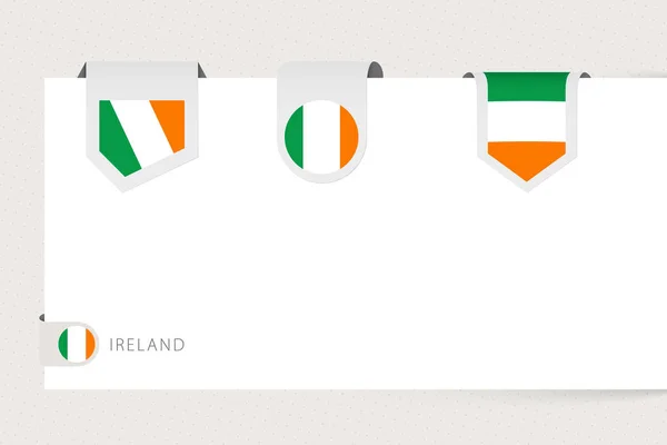 Étiquette drapeau collection de l'Irlande dans une forme différente. Modèle de drapeau ruban de l'Irlande — Image vectorielle