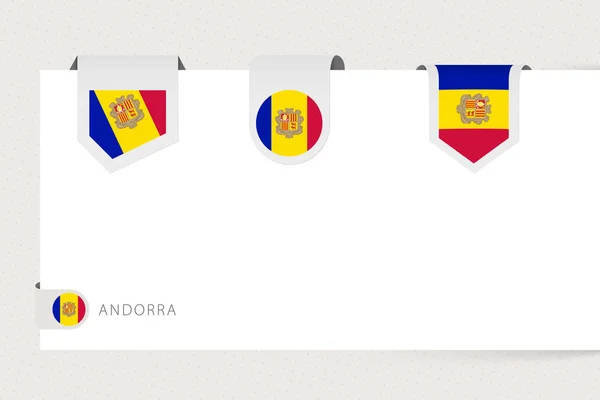 Label flag collection of Andorra in different shape. Ribbon flag template of Andorra — Stock Vector