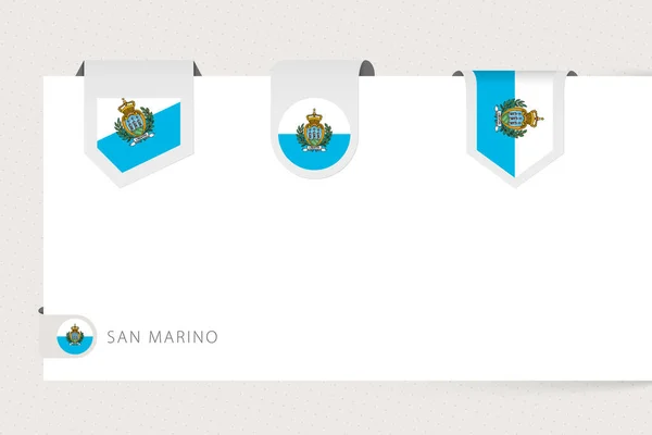Etiqueta de la colección de bandera de San Marino en diferentes formas. Plantilla de bandera de cinta de San Marino — Archivo Imágenes Vectoriales