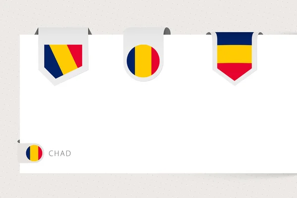 Etichetta bandiera raccolta di Ciad in forma diversa. Modello di bandiera a nastro del Ciad — Vettoriale Stock