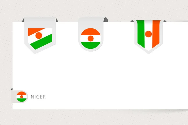 Étiquette drapeau collection du Niger dans différentes formes. Modèle de drapeau de ruban du Niger — Image vectorielle