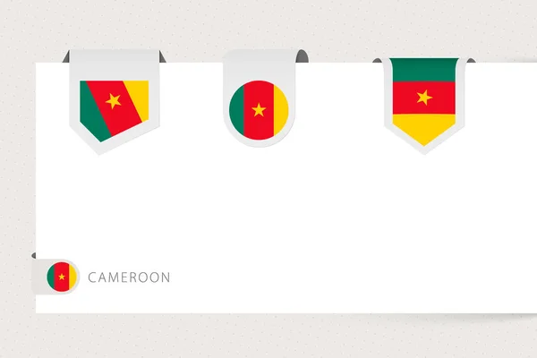 Collezione bandiera etichetta del Camerun in forma diversa. Modello bandiera nastro del Camerun — Vettoriale Stock