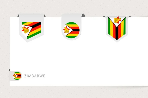 Étiquette drapeau collection du Zimbabwe dans différentes formes. Modèle de drapeau de ruban du Zimbabwe — Image vectorielle