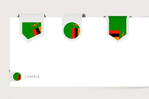 Étiquette drapeau collection de la Zambie dans différentes formes. Modèle de drapeau de ruban de Zambie — Image vectorielle