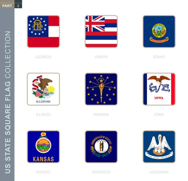 Square flags collection of US states. — Stock Vector