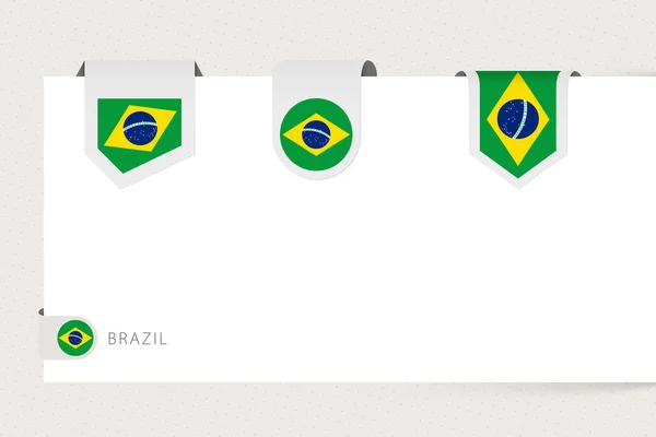 Ετικέτα συλλογή σημαία της Βραζιλίας σε διαφορετικό σχήμα. Πρότυπο σημαίας με ταινία — Διανυσματικό Αρχείο