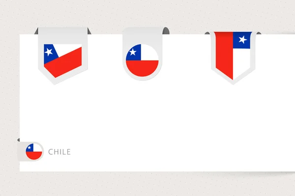 Etichetta bandiera raccolta del Cile in forma diversa. Modello bandiera nastro — Vettoriale Stock