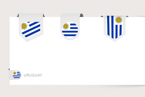 Etiqueta bandera colección de Uruguay en diferentes formas. Plantilla bandera de cinta — Vector de stock