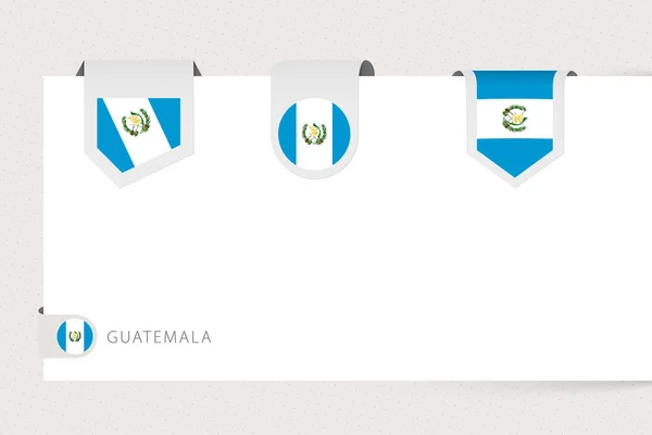 Label flag collection of Guatemala in different shape. Ribbon flag template — Stock Vector