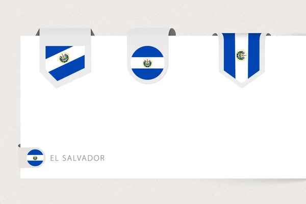 Etiqueta bandera colección de El Salvador en diferentes formas. Plantilla bandera de cinta — Archivo Imágenes Vectoriales