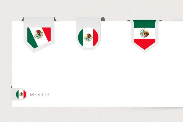 Ετικέτα συλλογή σημαία του Μεξικού σε διαφορετικό σχήμα. Πρότυπο σημαίας με ταινία — Διανυσματικό Αρχείο