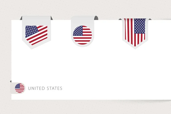 Etiqueta de la colección de bandera de Estados Unidos en diferentes formas. Plantilla bandera de cinta — Vector de stock