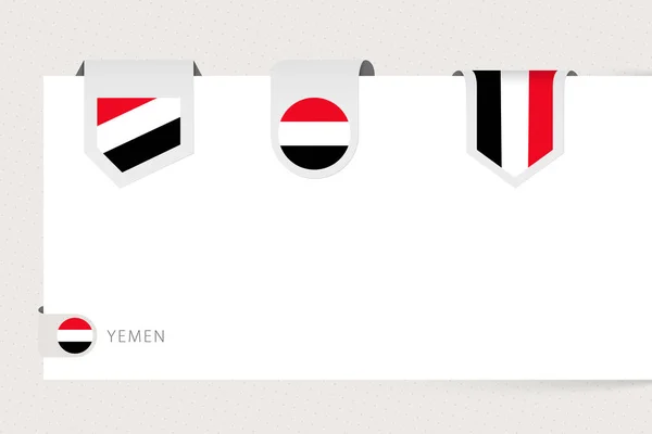 Etiqueta de la colección de bandera de Yemen en diferentes formas. Plantilla bandera de cinta — Vector de stock