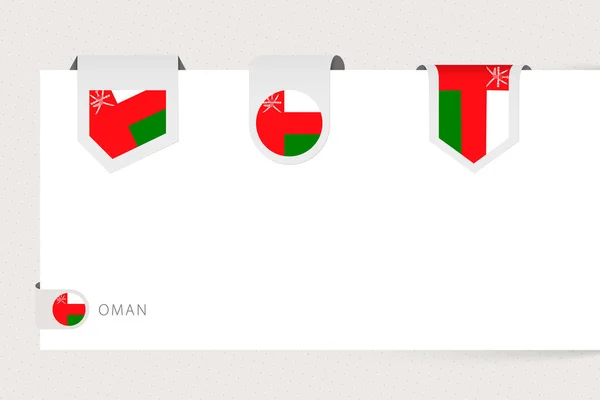 Étiquette drapeau collection d'Oman dans différentes formes. Modèle de drapeau ruban — Image vectorielle