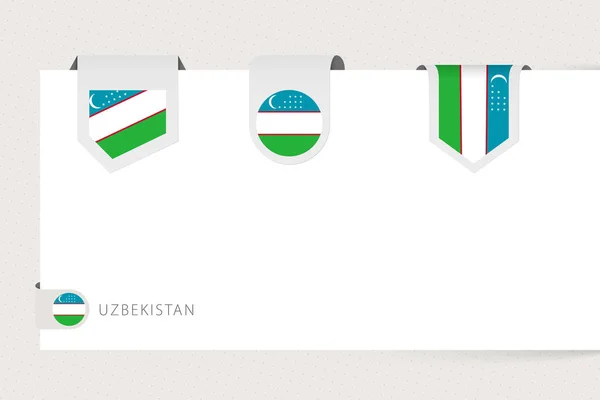 Coleção de bandeiras de etiquetas do Uzbequistão em diferentes formas. Modelo de bandeira de fita —  Vetores de Stock
