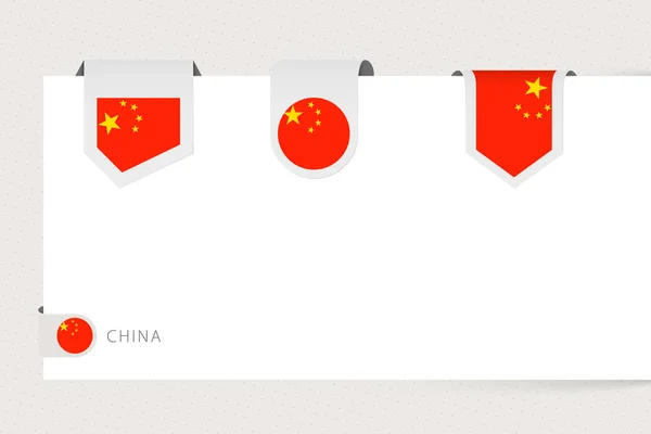 Kolekcja flag etykiety Chin w różnym kształcie. Wzór bandery wstążki — Wektor stockowy
