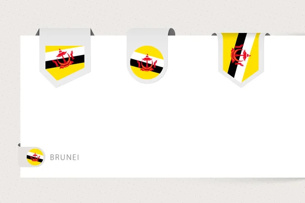 Etiqueta bandera colección de Brunei en diferentes formas. Plantilla bandera de cinta — Archivo Imágenes Vectoriales
