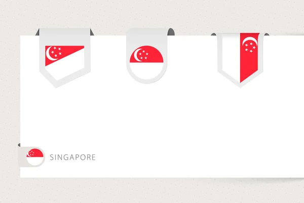 Coleção de bandeiras de etiquetas de Singapura em forma diferente. Modelo de bandeira de fita — Vetor de Stock