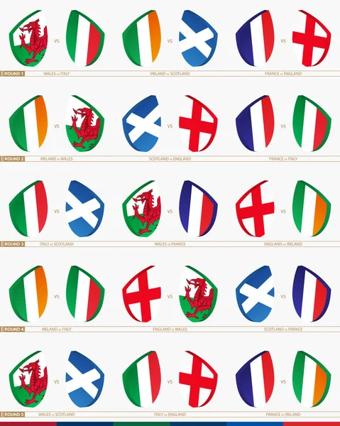 15 matchs de rugby ensemble de toutes les rondes, icône du tournoi de rugby . — Image vectorielle