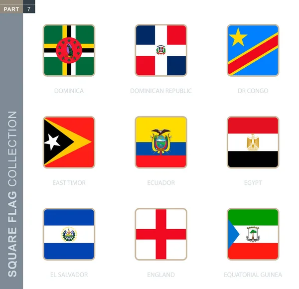 Vierkante vlaggen collectie van de wereld. — Stockvector