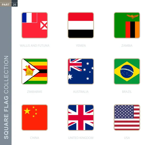 Square flags collection of the world. — Stock Vector