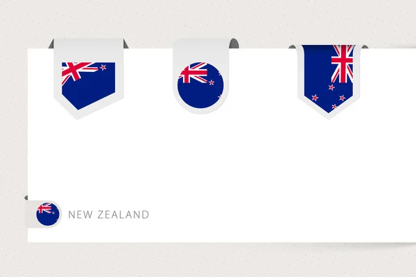 Etichetta bandiera collezione di Nuova Zelanda in diverse forme . — Vettoriale Stock