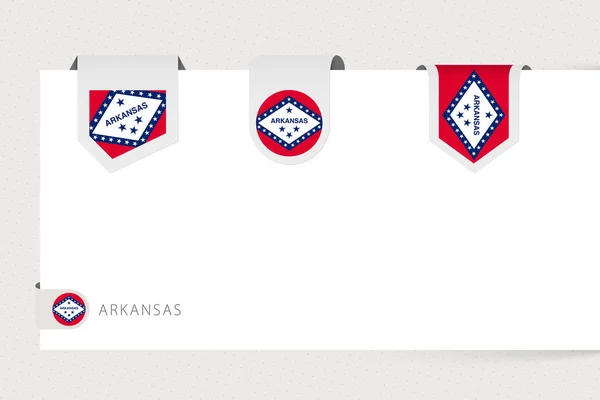 Colección de banderas de etiqueta del estado de Arkansas en diferentes formas . — Archivo Imágenes Vectoriales