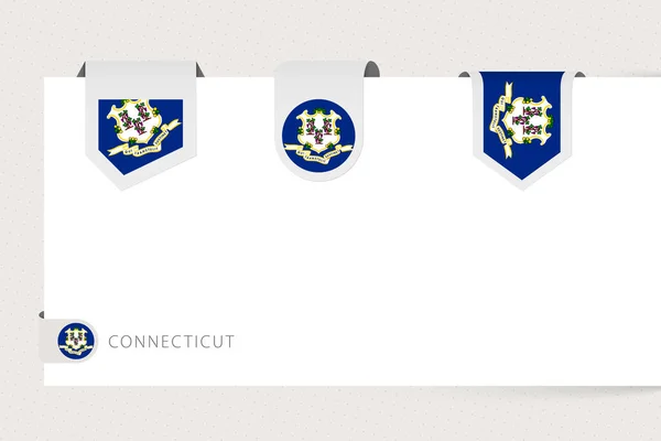 Kolekce příznaků štítků státu Connecticut v jiném tvaru — Stockový vektor
