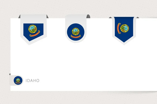 Label vlag collectie van ons staat Idaho in verschillende vorm. — Stockvector