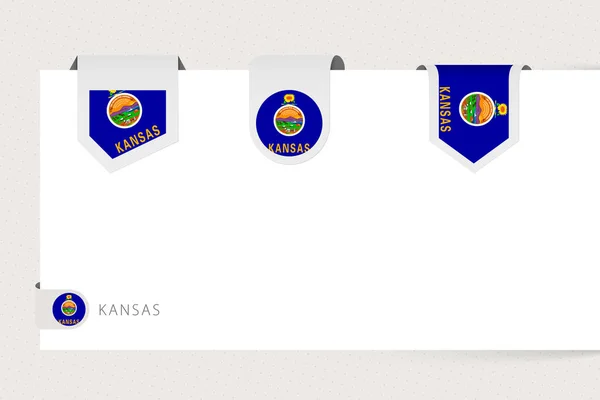 Colección de banderas de etiqueta del estado de Kansas en diferentes formas . — Vector de stock