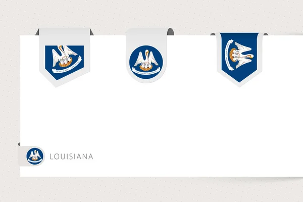 Colección de banderas de etiqueta del estado de Luisiana en diferentes formas . — Archivo Imágenes Vectoriales